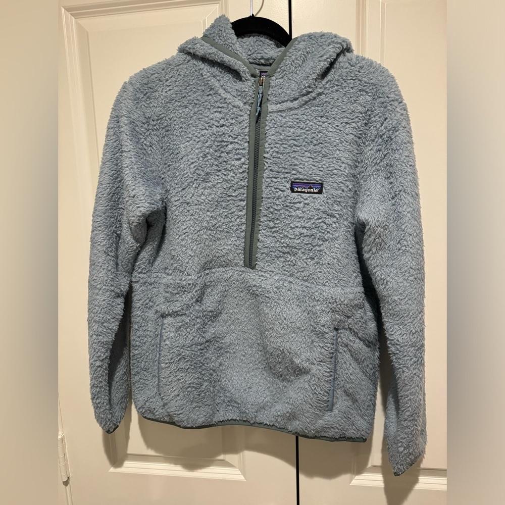 Patagonia Blue/Grey Hooded Fleece Jacket Size “M”